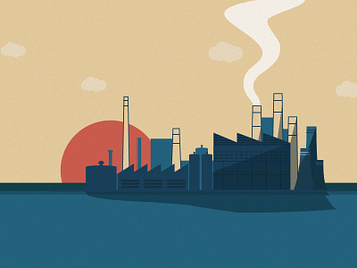 Factory! .ai animation building dawn factory graphics illustration illustrator industry machines manufacture retro smoke sunset. texture vector