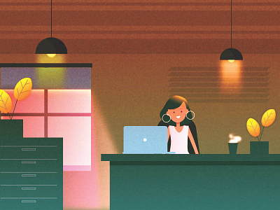 Illustration bright bulbs character colorful desk exploration graphic design illustration lamps laptop light lights office storyboard style window women workplace