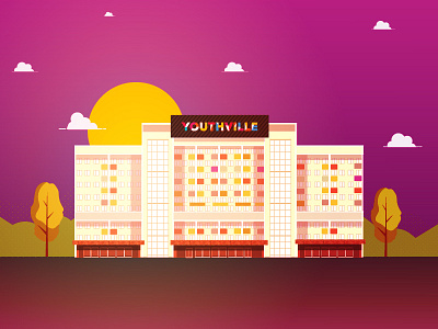 Hostel appartment architecture bright building colors graphic home hostel illustration landscape stay youth