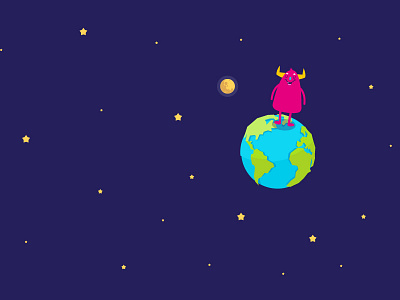 On Top Of The World! ai character cute monster design funny happy illustration illustrator sky stars vector world