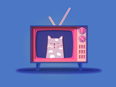 Old Television! 2d antique cat character colorful complimentary cutout design illustration kitty old paper cut pastel texture vibrant