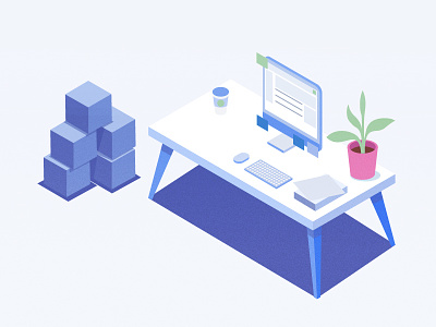 Desk! 2d box computer desk graphic illustration isometric objects orthographic orthographic projection paperwork parcel perspective plant texture vector work workdesk