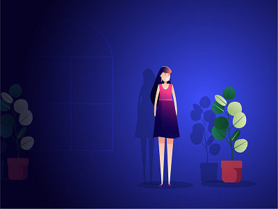 Spot Light! 2d click cool and warm dark focus girl gradients graphic illustration illustrator lady night plant room shadow spotlight vector women