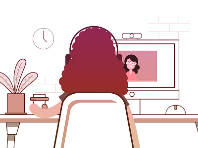 Video Call call communication computer desk graphic headphone illustration illustrator interaction internet longdistance remote sound speak talk vector video call webcam work