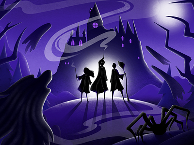 "Harry Potter" illustration art castle design gost harrypotter illustration light moon spider tree ui vector