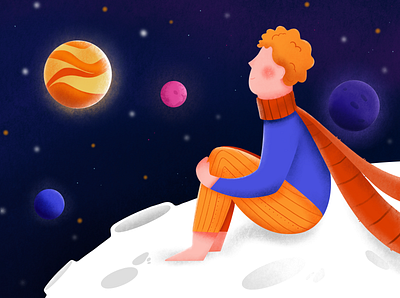 "The Little Prince" illustration art boy design illustration littleprince logo moon moonlight prince sky stars ui vector