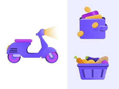 Icons bread card carrots coin credit card delivery food food icon icon icon set iconography icons illustration illustration art motorbike onion orange scooter