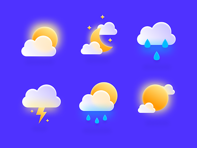 Weather Icons 3d animation app art branding cloud design icon illustration logo rain sun thunder ui weather