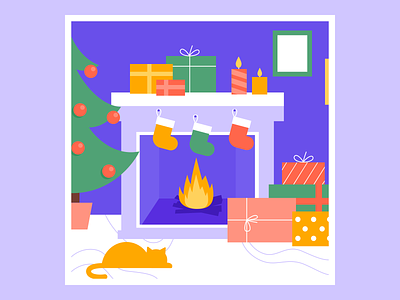 New Year illustration christmas fire fireplace graphic design illustration light logo present sox tree winter year