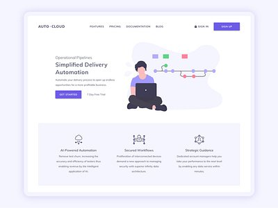 AutoCloud business clean concept homepagedesign landing page design minimal modern purple saas saas design saas landing page saas website sketch web design website