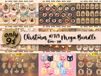 Layer Christmas 3D SVG Mega Bundle bundle christmas christmas svg creative fabrica cut file design laser cut multi layer