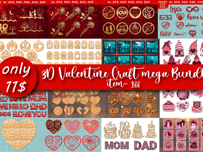 3D Valentine Craft Mega Bundle vector