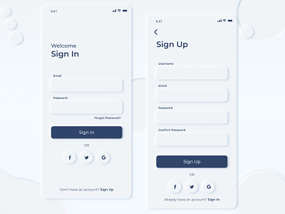 sign up and sign in neomorphism ui app ui login neomorphic neomorphism sign in signup