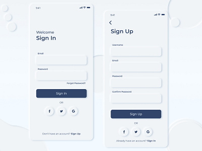 sign up and sign in neomorphism ui