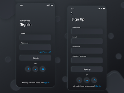 Sign up and sign in dark neomorphism ui app ios neomorphic neomorphism sign in sign up