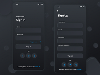 Sign up and sign in dark neomorphism ui app ios neomorphic neomorphism sign in sign up