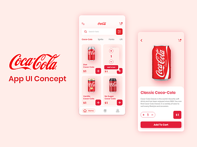 Coca-Cola app ui concept app application coca-cola coca-cola app drinks ecommerce food ios minimal minimalist ui uiux ux