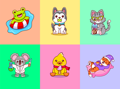 Cute vector animals animales animals cat cute dog duck frog illutrator kawaii koala pet tiger vector