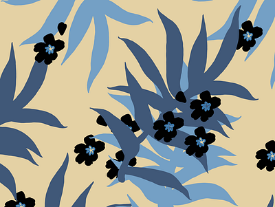 Black Flowers Blue Leaves illustration vector