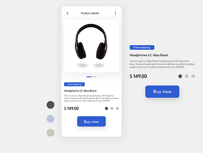 Single product mobile concept - UI Design challenge #012 #Daily blue button buy now clear daily dailyuiux dashboard e commerce grey headphones image light grey menu minimalist mobile product share single item ui ux ux design