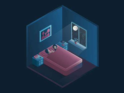 Isometric room art bedroom city design family graphic design illustration illustrator isometric room isometry moon night window