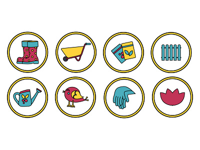 Set of garden accessories icons flat garden logo icon illustration vector