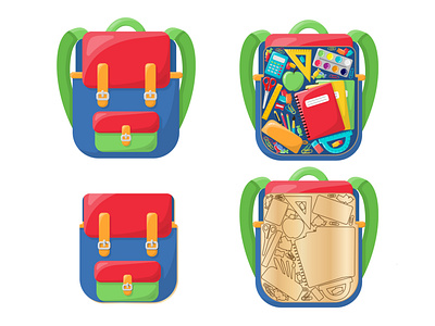 Project of children's educational toys. School backpack. art backpack design eraser flat illustration illustrator notebook paint paper clip pencil school sharpener toy vector
