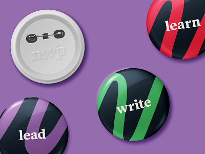 Write, Learn, Lead. branding button buttons design education swag writers