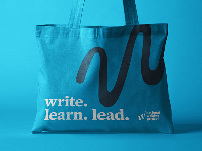 Write, Learn, Lead. branding design education tote bag writers
