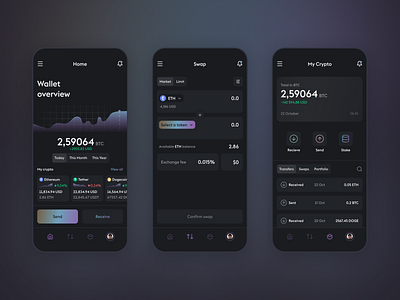 Crypto App with integrated swap and stake options