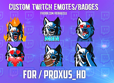 wolf twitch emotes design illustration mascot subbadges twitch twitch banner twitch logo twitchemote youtube banner youtube logo