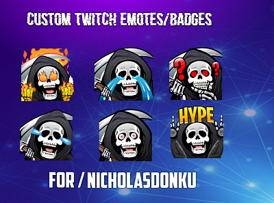 REAPER TWITCH EMOTES banner design illustration mascot subbadges twitch twitch logo twitchemote youtube youtube logo