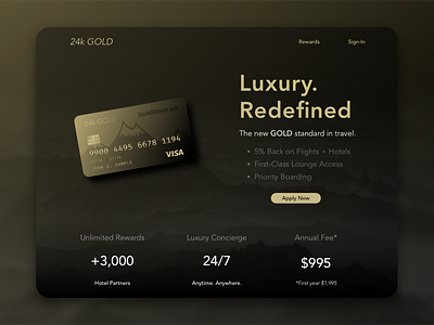 24k Gold Card creditcard dark mode design landingpage ui web design