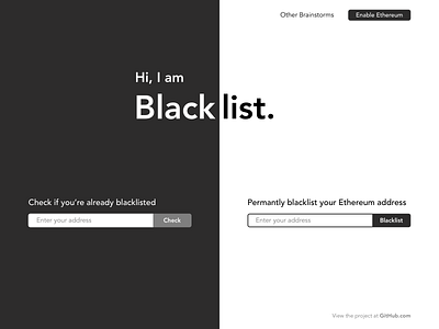 Blacklist - The Ethereum Blocker crypto design ethereum homepage landing page minimalist simple ui web design
