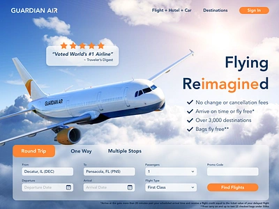 Guardian Air - Landing Page airline airplane branding design flying homepage landing landing page logo travel traveling ui ui design web design