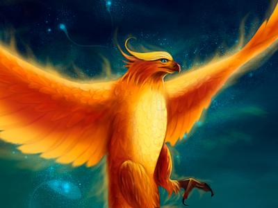 Phoenix bird character digital art digital painting fantasy glow illustration light painting phoenix shine