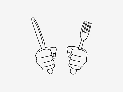 Hungry hands sketch food fork hands illustrations knife man met bril koffie rotterdam