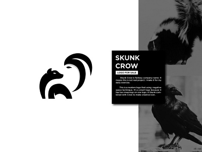 Skunk and Crow Logo animal animals art bird branding character creative creative design crow design dual meaning icon illustration logo negative space skunk smart logo vector