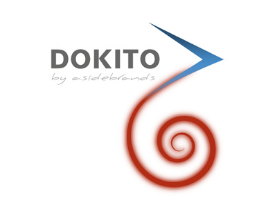 Dokito Logo arrow aside brands asidebrands blue brand design brand naming branding dokito gray grey logo design red social media spiral