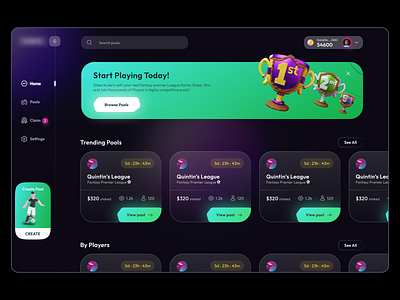Defi Gaming - Home Page blockchain dashboard defi figmadesign game gaming p2e play to earn sports web3