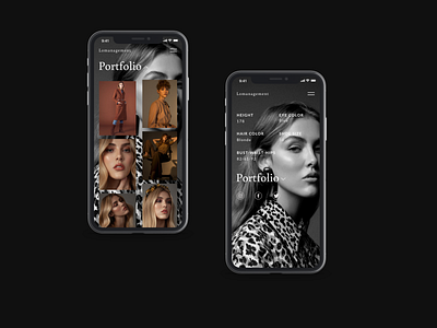 Fashion model portfolio design - Mobile version design fashion fashion model mobile design mobile ui portfolio responsive design ui uidesign ux web website