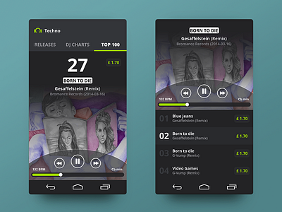 Beatport® Android 2 android app black clean concept flat green mobile music player ui ux