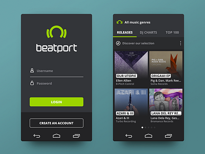 beatport® Android 1 android app clean concept design flat login mobile music navigation ui ux