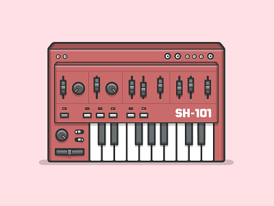 Roland SH-101 flat illustration illustrator keyboard knobs music piano synthesizer vector vintage