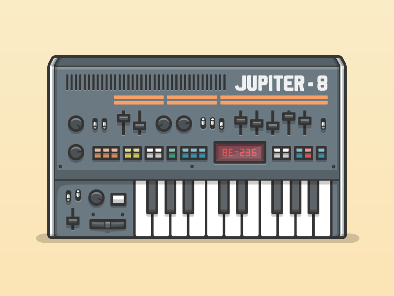 Roland Jupiter 8 flat illustration illustrator keyboard knobs music piano synthesizer vector vintage