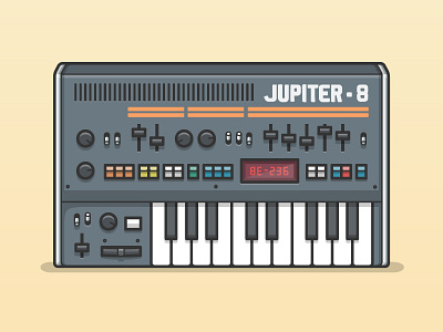Roland Jupiter 8 flat illustration illustrator keyboard knobs music piano synthesizer vector vintage