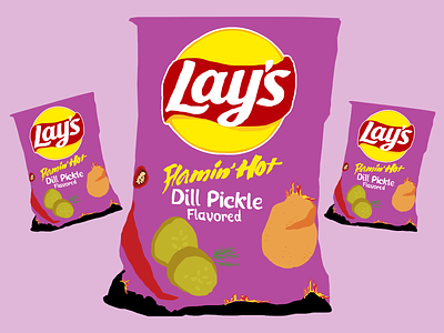 Flamin' Hot Dill Pickle? WUT? chips draw flamin hot food food illustration illustration lays pickle pickles potato chips snack snacks