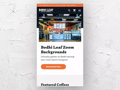 Bodhi Leaf Coffee Traders Mobile Homepage Design branding coffee coffee shop homepage minimal typography ui ux