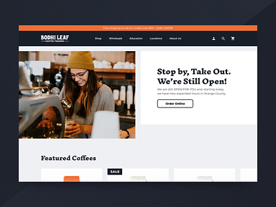 Bodhi Leaf Coffee Traders Homepage Design branding coffee coffeeshop homepage minimal typography ux web