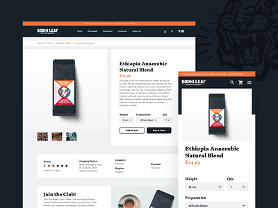 Bodhi Leaf Coffee Traders Product Page Design branding coffee coffeeshop minimal product page responsive ui ux web